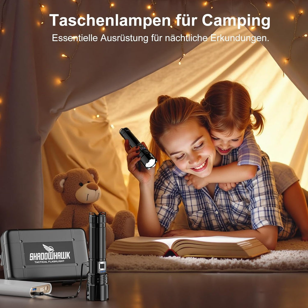 Shadowhawk LED Taschenlampe – USB-aufladbar, XHP70.2, IP67 wasserdicht, 5 Lichtmodi, inkl. Holster